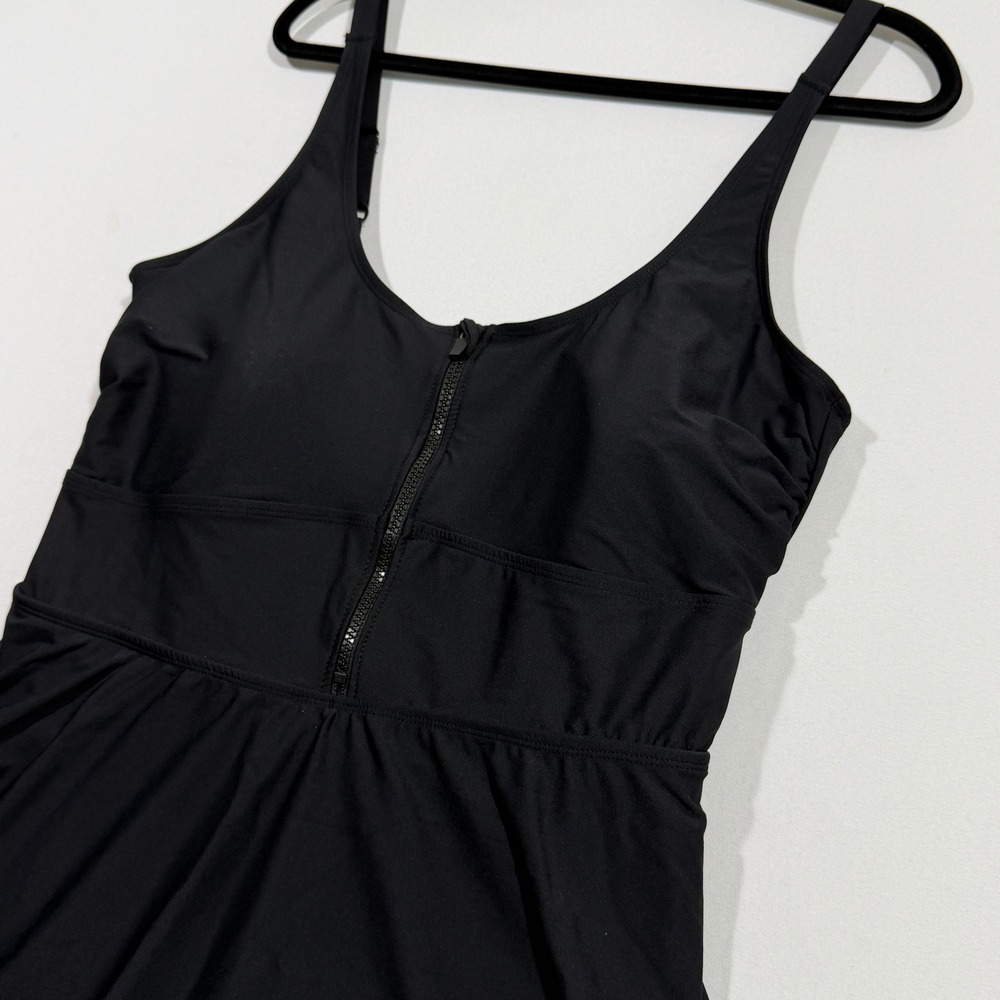 Torrid Swim Dress Women's 2 Black Front Zip Lace Up Back Goth Beach Swimsuit